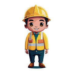 Fototapeta premium Cartoon Construction Worker in Safety Vest and Hard Hat