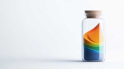 Fototapeta premium Colorful Sand Art in a Glass Jar with Cork Lid, Displaying a Beautiful Gradient of Rainbow Colors in an Artistic and Creative Presentation for Home Decor