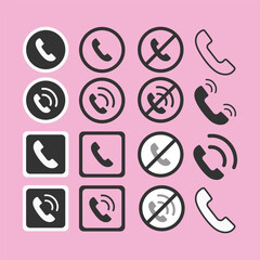 Phone Call Icons Set in Modern Minimalist Style for Communication Design