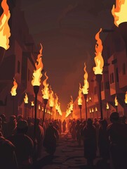 People marching in the streets holding torches