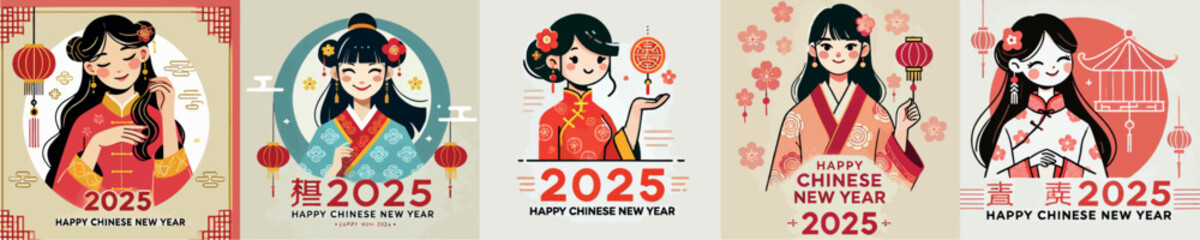 Vector image of girl celebrating Chinese New Year