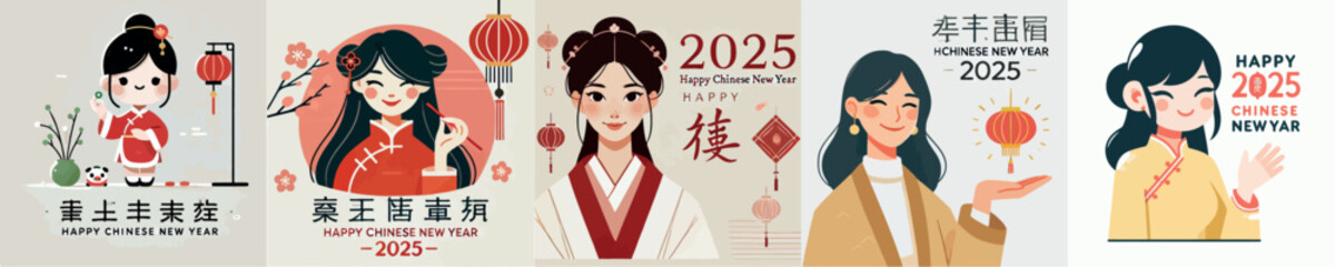 Vector image of girl celebrating Chinese New Year