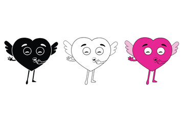 Obraz premium Heart Giving Flying Kiss Vector Illustration Set.