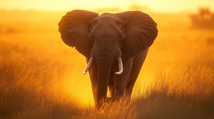 Obraz premium Majestic Elephant in Golden Hour Light
