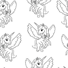 Seamless Pattern with Cute Unicorn Vector Illustration