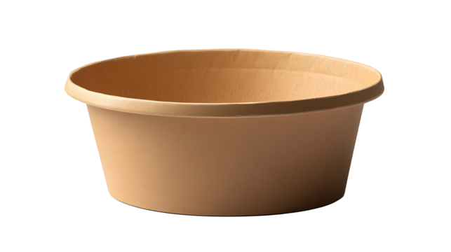 Side view closeup of empty single brown paper bowl isolated on white background with clipping path : Generative AI