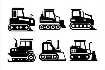 Collection of Black Silhouette  bulldozer icon