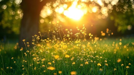 Fototapeta premium Serene Golden Hour in Natural Park Landscape