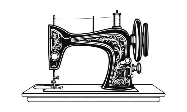 recommend clip art: vintage sewing machine icon, silhouette, outline, vector, illustration, isolated on a white background