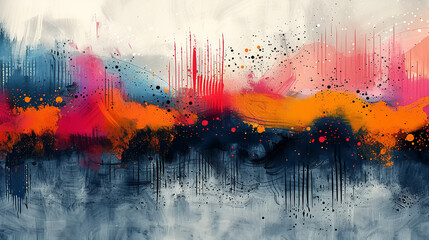 Fototapeta premium Swirls of bright colors and foliage patterns evoke a lively atmosphere.