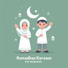 Girl and boy in traditional Muslim attire, suitable for cultural diversity, religious events, educational materials, and stock photography projects.