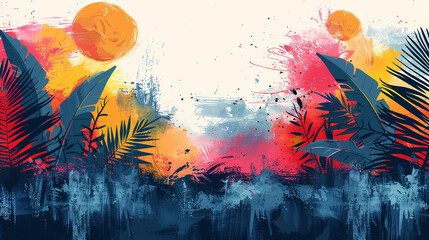 Obraz premium Swirls of bright colors and foliage patterns evoke a lively atmosphere.