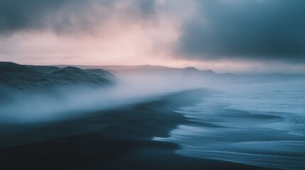 Naklejka premium Serene Seascape with Soft Backlighting and Mist