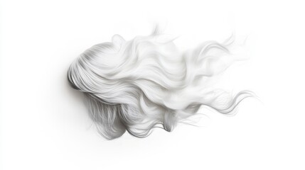 Fototapeta premium Flowing White Hair on White Background, Evoking a Sense of Elegance and Lightness, Ideal for Fashion, Beauty, and Wellness Themes