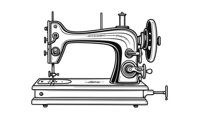 vintage sewing machine icon, silhouette, outline, vector, illustration, isolated on a white background