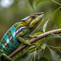 Obraz premium beautiful color skin of panther chameleon on branc
