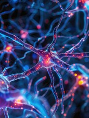 Colorful and vivid depiction of human brain cells in neuro network.