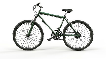 Naklejka premium Side view of a dark green mountain bike on a white background.