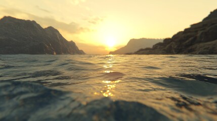 Obraz premium Serene Sunset Over Seascape with Diffused Lighting