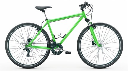 Bright lime green bicycle, side view, isolated on white background.