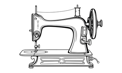 vintage sewing machine icon, silhouette, outline, vector, illustration, isolated on a white background