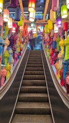 Naklejka premium colorfull lanterns in the stairs