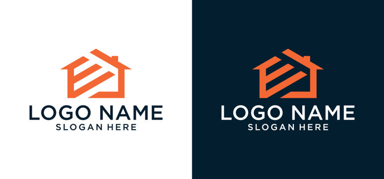 Vector illustration of logo letter E house architecture brand icon building.