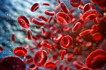 Fototapeta premium Microscopic view of red blood cells, showcasing their disc-like structure.
