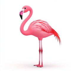 Fototapeta premium a playful flamingo cartoon, animal character, 3D illustration, pastel and glossy, isolated on white background