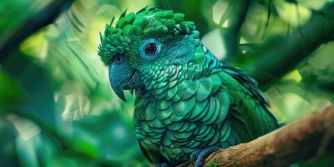 Obraz premium Colorful parakeet perched on branch among foliage.