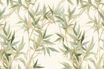 Fototapeta premium A seamless pattern of green leaves on a light background.