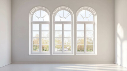 Fototapeta premium Empty living room with beautiful and large windows