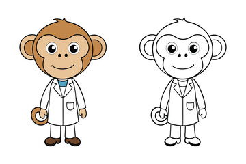 monkey with cute face wearing doctor dress vector illustration