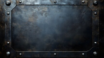 Dark Metal Plate With Rivets And Aged Texture