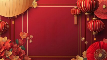 Festive Chinese New Year Lanterns Flowers Design
