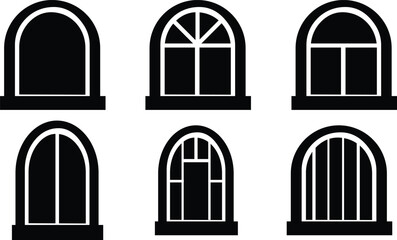 Set of windows,Vector illustration,Large set of Silhouettes,Window frames and windows
