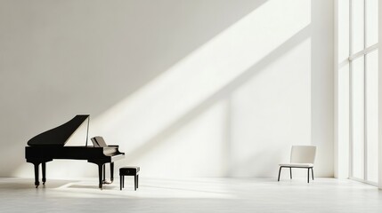 Fototapeta premium Elegant minimalist music room with minimal furniture. Featuring a clean, open design with contemporary lines