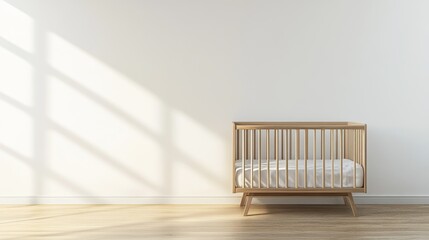 Elegant minimalist nursery with minimal furnishings. Featuring a clean, open design with contemporary lines