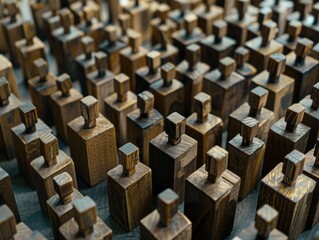 Obraz premium Set of wooden blocks used for stamping and decorating. Textured surface and detailed craftsmanship.