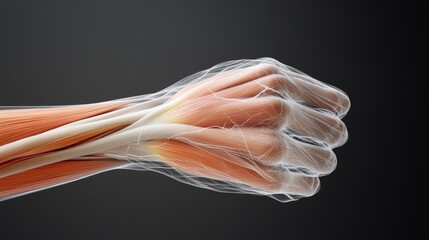 Anatomical Illustration of Human Forearm Muscles and Tendons Highlighting Structure and Functionality for Educational and Anatomical Reference in Medical Fields