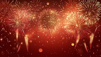 Fototapeta premium Christmas Fireworks Night Snowy Landscape with Golden Trees