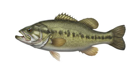 Fototapeta premium Large Mouth Bass Fish, Swimming Water Animal, Swim Nature Wildlife Image, Isolated Transparent PNG