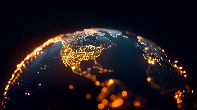 Network lights glowing on digital Earth globe, abstract world rotation, tech data connectivity