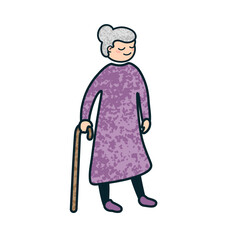 Vector Colorful Cartoon Illustration of a Elderly Woman Isolated on White Background