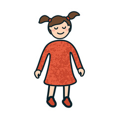 Vector Colorful Cartoon Illustration of a Little Girl Isolated on White Background