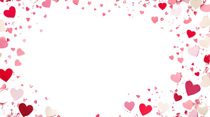  a Valentine's Day background with pink and red paper hearts isolated on a transparent background