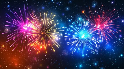 Naklejka premium Colorful Fireworks Display, Festive Celebration, Night Sky Background