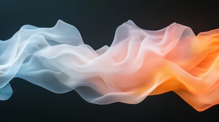 Fototapeta premium Abstract flowing fabric texture with soft gradient colors in motion, showcasing elegance and fluidity against a dark background for creative design applications