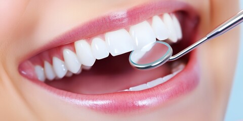 Woman's mouth with a dental mirror in it