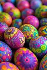Fototapeta premium Vibrant Hand-Painted Easter Eggs: A Celebration of Color and Creativity in Spring Art